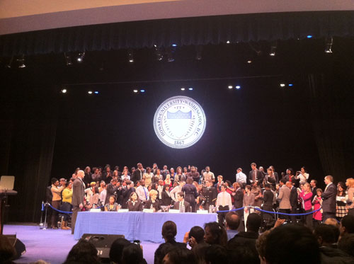 Michelle Obama onstage with students reps