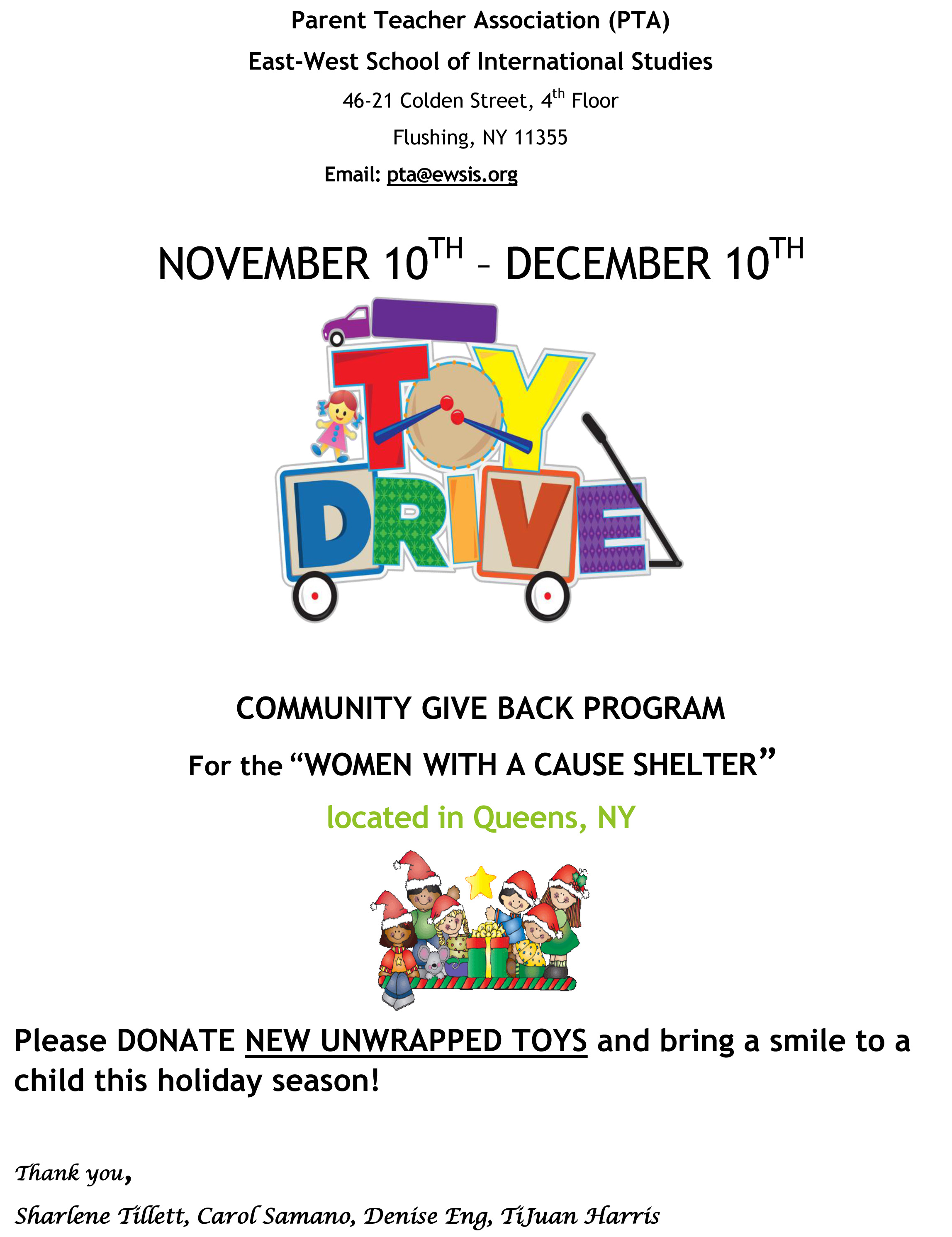 Parent Teacher Association -TOY DRIVE