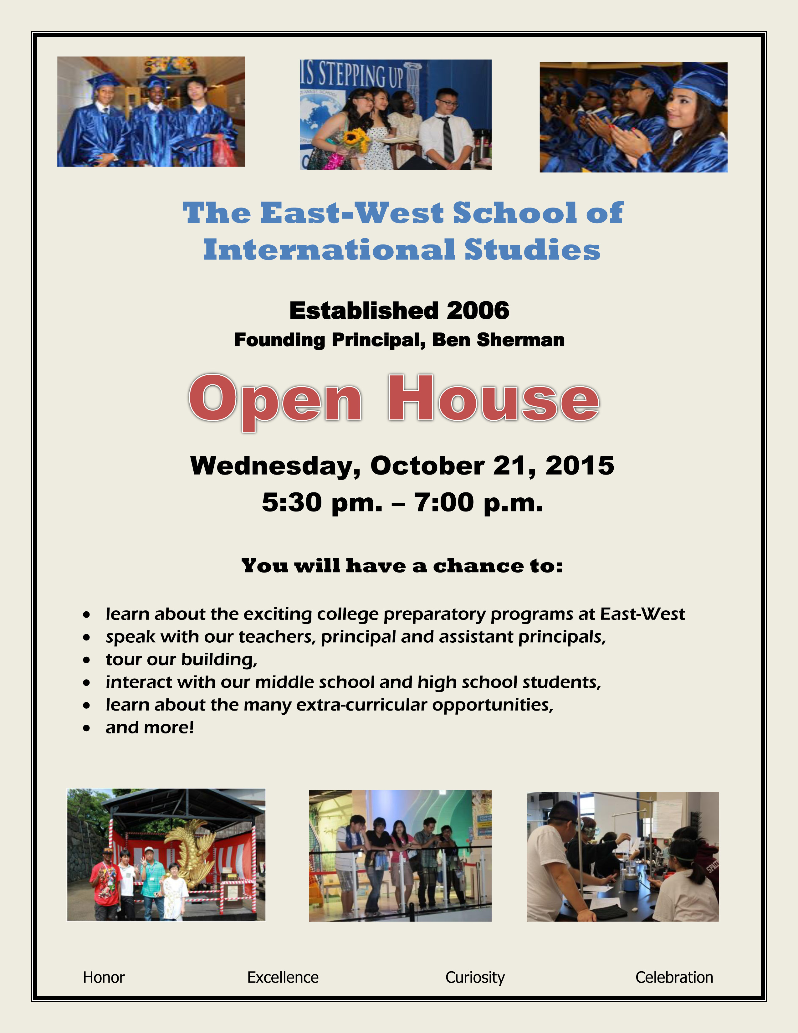 Come To Our Open House East West School Of International Stus 201716 Open House Template