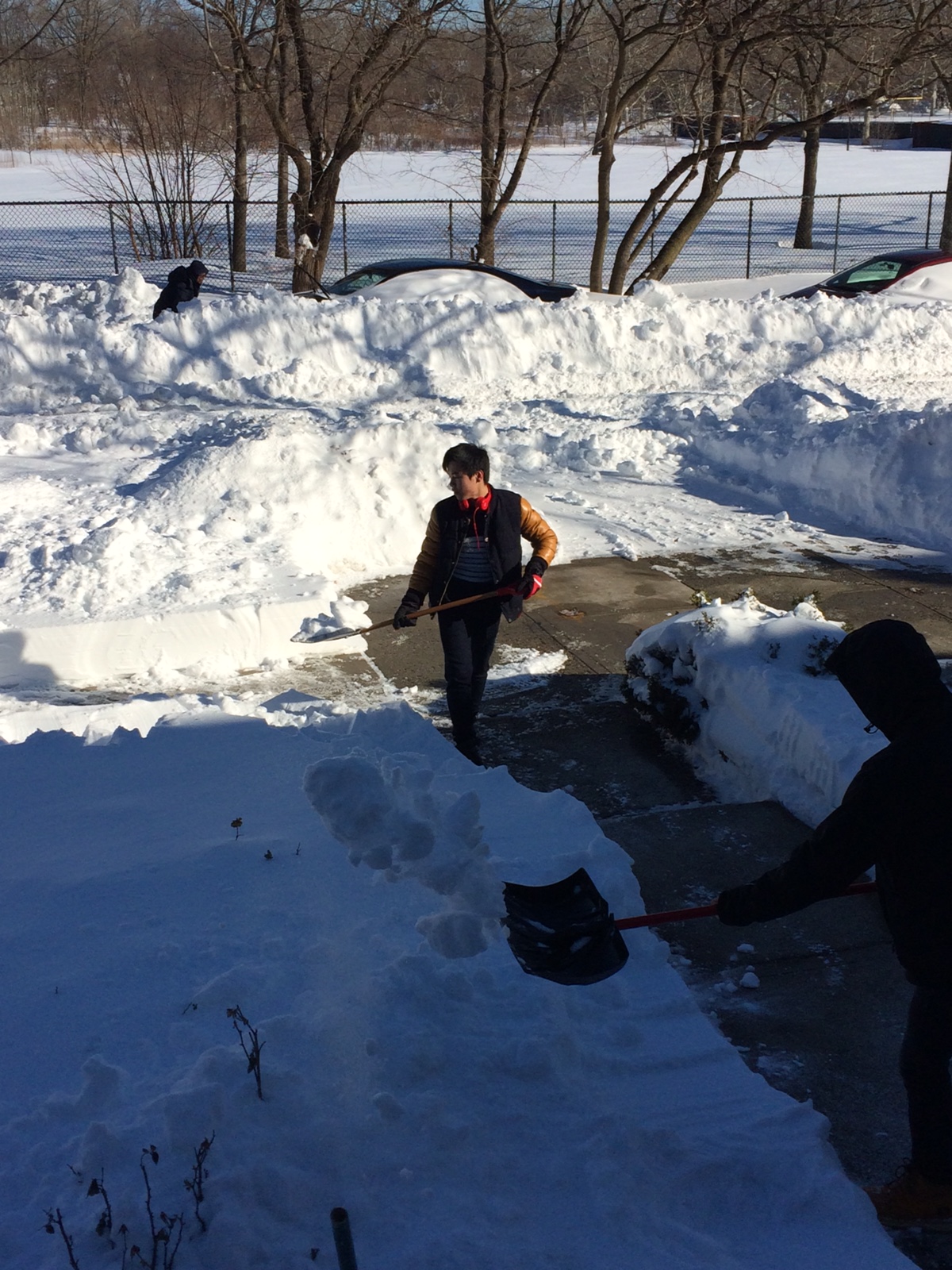 Zenan Hu, Calvin and Darren Huang, shoveled