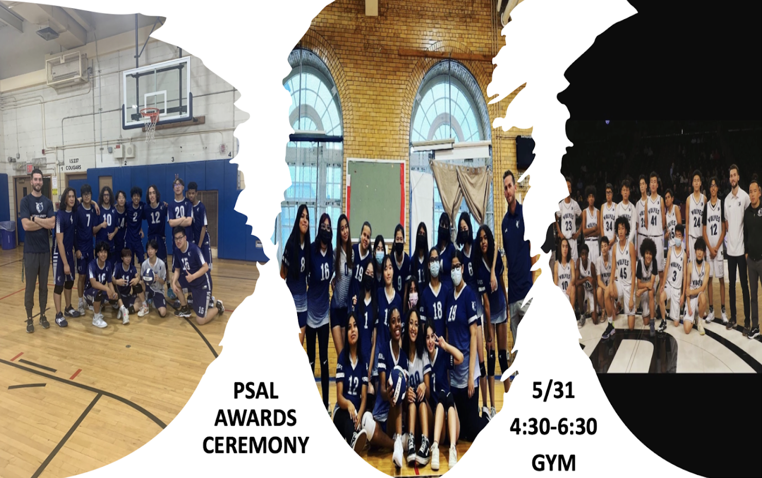 Team photos of East West basketball and volleyball